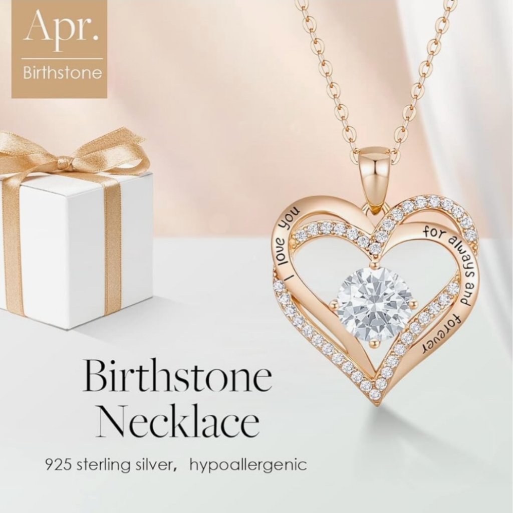 Crafted Forever Birthstone Love Heart Necklace For Women, S925 Silver Jewelry
